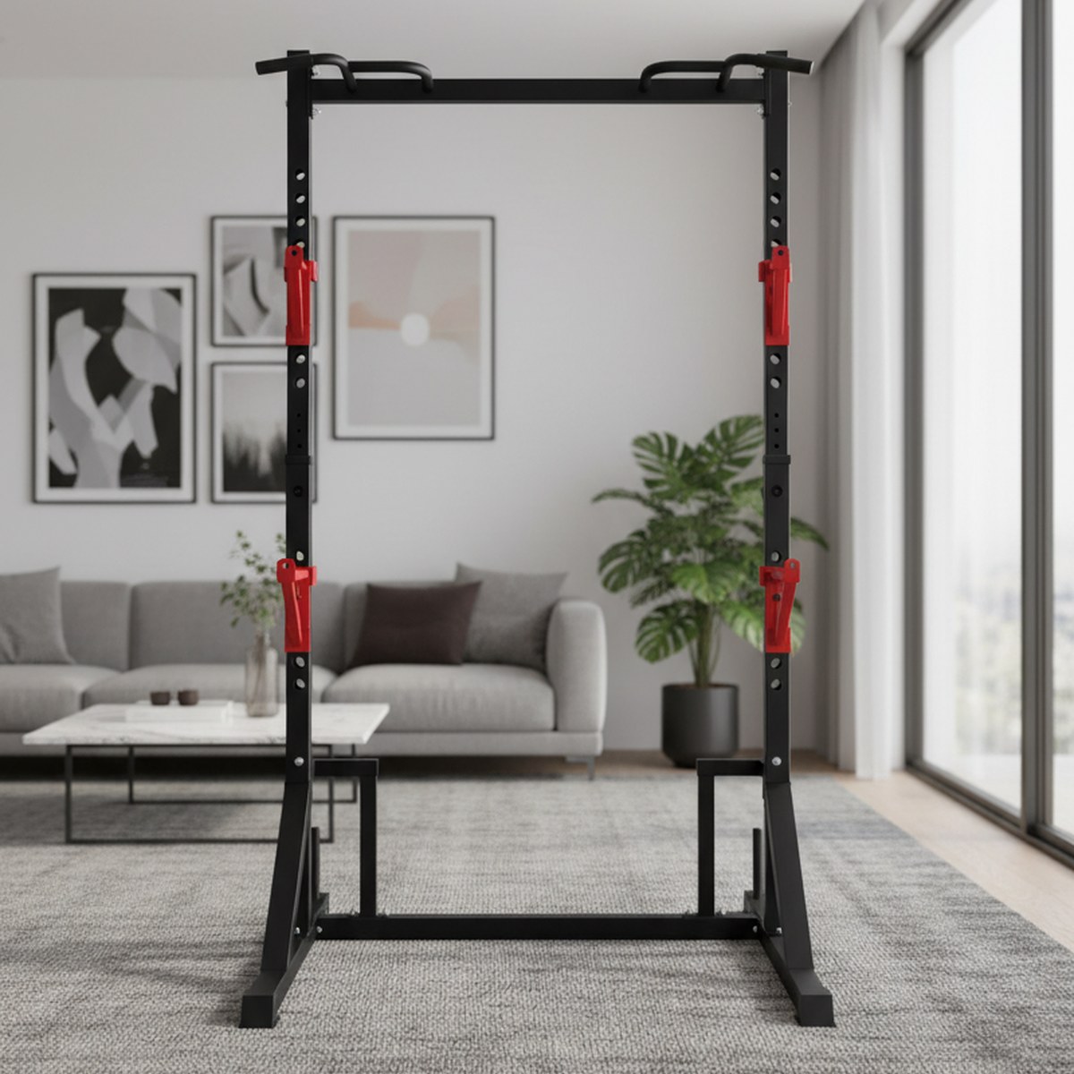 Home Gym Power Rack - Verstellbares Power Rack mit Klimmzugstange, Home-Gym-Kniebeugengestell,
