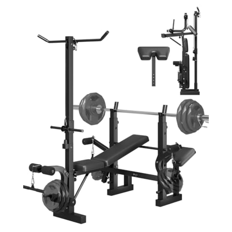 Home Gym Lat Pulldown - Heimfitness 8-in-1 Klappbare Hantelbank mit Preacher