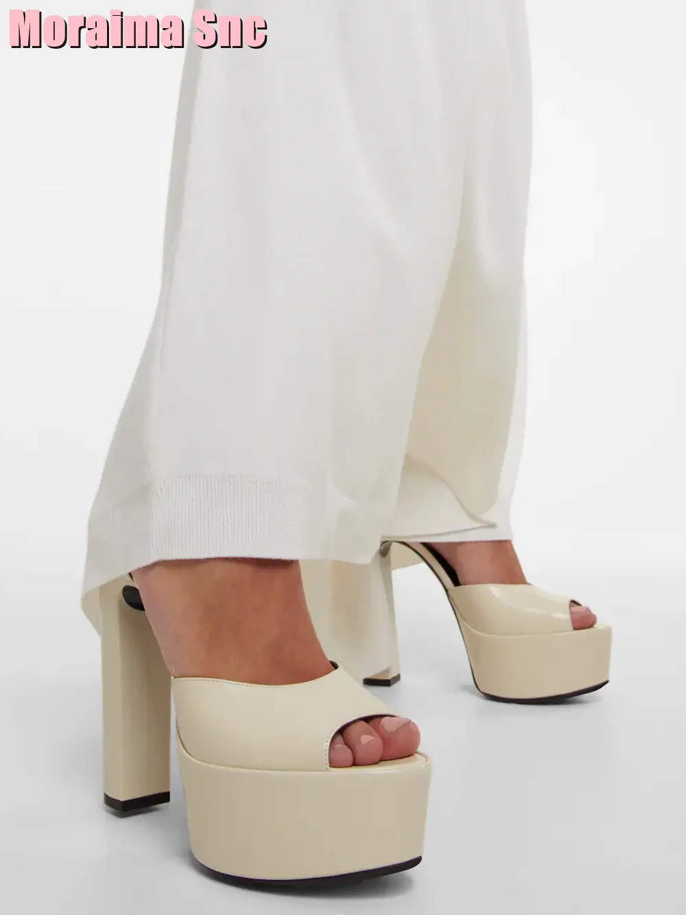 Ankle Strap Attachment - Peep Toe Plattform Lack leder Sandalen