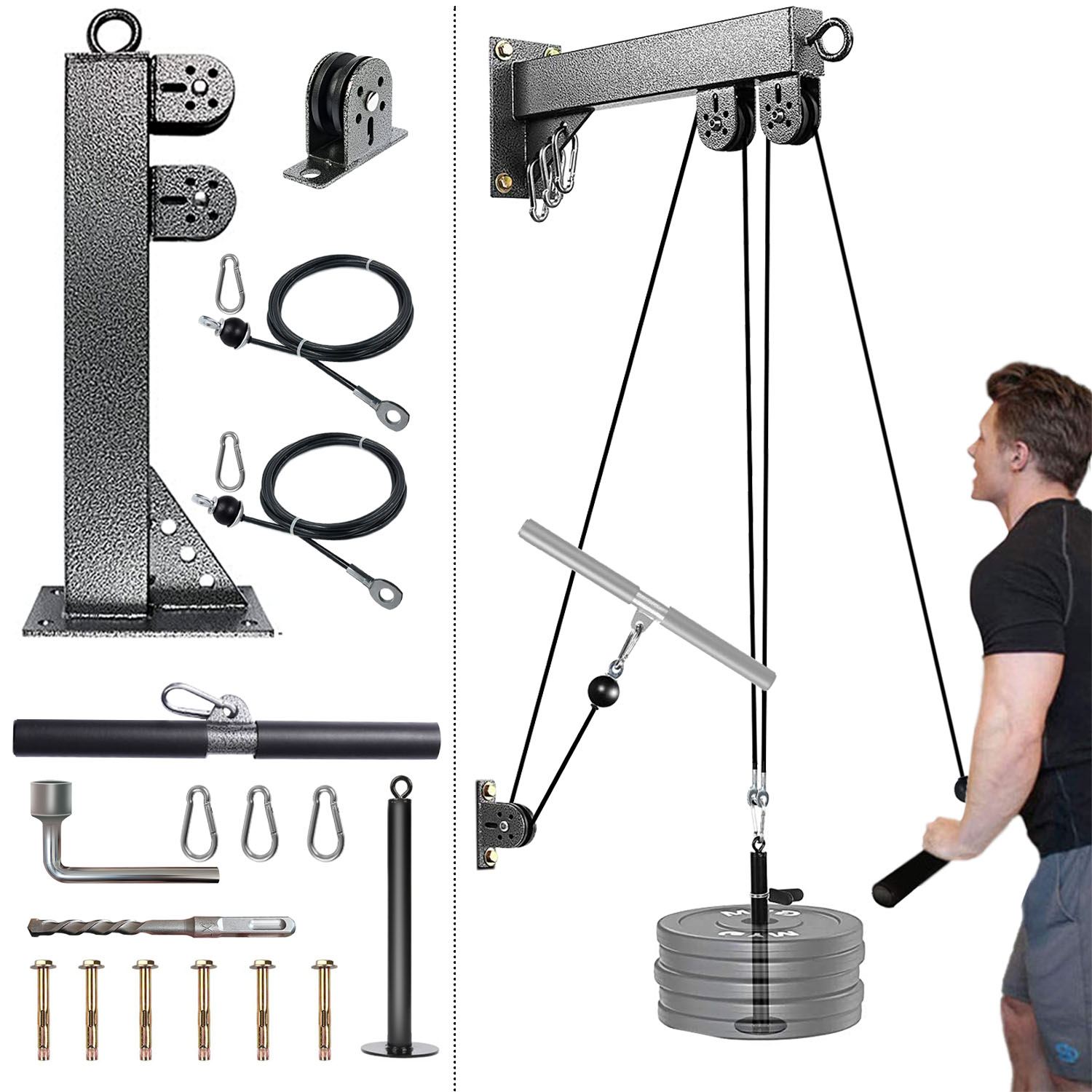 Home Gym Cable Pulley System - Fitness-Riemenscheibensystem zur Wandmontage, Gewichtskabel-Riemenscheibensystem, geeignet für