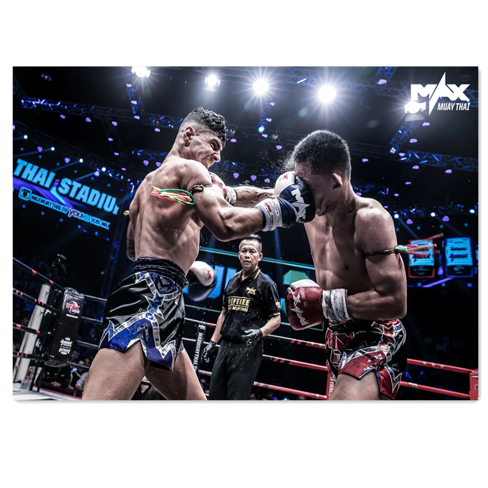 Home Gym Wallpaper - Aquarell-Boxkampf-Leinwandbild, Muay Thai Kämpfer Poster, Sportliche