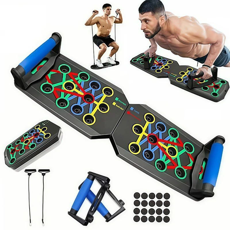 Home Gym Rig - Faltbares Push-Up-Board mit Widerstandsbändern, multifunktionale Liegestützgriffe,